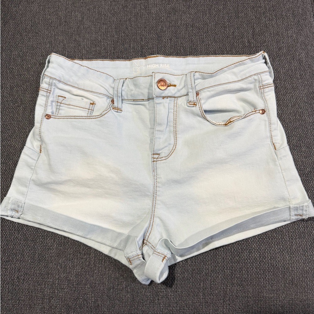 NOBO High-Rise Light Wash Denim Shorts - Pale Blue